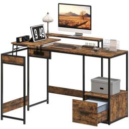 FURNOS Industrial L Shaped Computer Desk With Storage in Brown - thumbnail 6