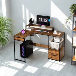 FURNOS Industrial L Shaped Computer Desk With Storage in Brown - thumbnail 3
