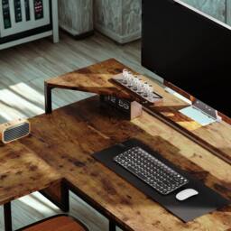 FURNOS Industrial L Shaped Computer Desk With Storage in Brown - thumbnail 5