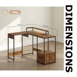 FURNOS Industrial L Shaped Computer Desk With Storage in Brown - thumbnail 7