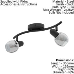 Loops Flush Ceiling Light Black Shade Black Transparent Glass Vaporized Bulb E14 2x28W - thumbnail 2