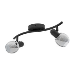 Loops Flush Ceiling Light Black Shade Black Transparent Glass Vaporized Bulb E14 2x28W - thumbnail 1