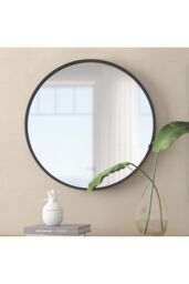 Living and Home 60cm Nordic Black Round Wall Mirror - thumbnail 1