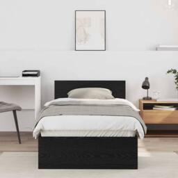 Berkfield Home Modern Bed Frame with Headboard Black Oak 90x200 cm Engineered Wood - thumbnail 2