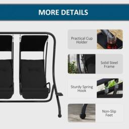 OUTSUNNY Canopy Swing 2 Separate Relax Chairs w/ Handrails, Cup Holders in Black - Size: 2 Seater - thumbnail 6