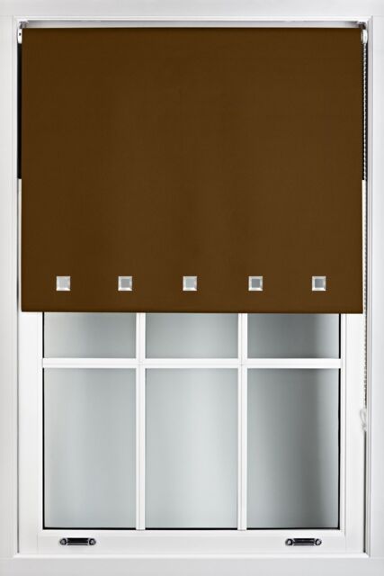 Furnished Blackout Fabric with Chrome Square Eyelets - Window Roller Blinds in Brown - Size: 210 cm width x 165 cm drop - image 1