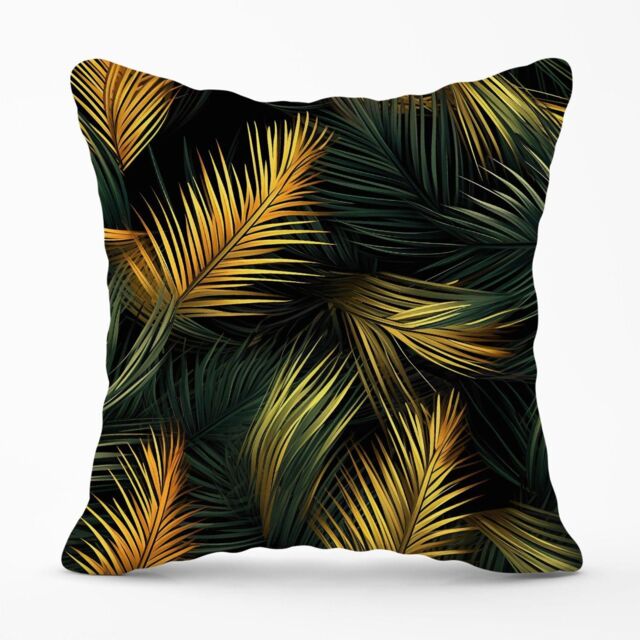 Warren Reed - Designer Golden Palm Leaves Outdoor Cushion in Green - Size: 60 cm x 60 cm - image 1