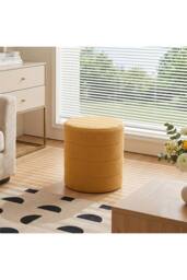 Living and Home Round Teddy Fleece Upholstered Footstool in Yellow - thumbnail 5