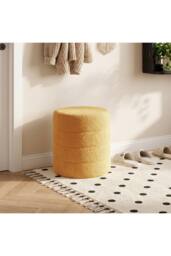 Living and Home Round Teddy Fleece Upholstered Footstool in Yellow
