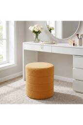 Living and Home Round Teddy Fleece Upholstered Footstool in Yellow - thumbnail 3