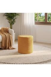 Living and Home Round Teddy Fleece Upholstered Footstool in Yellow - thumbnail 4