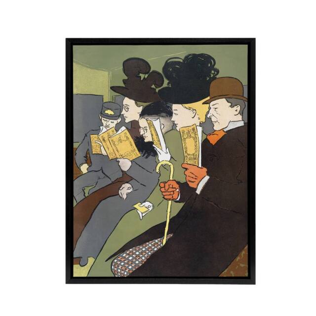 "Artery8 People Reading Magazine on Train Framed Canvas Art Print E Penfield - Size: W12"" x H16""" - image 1