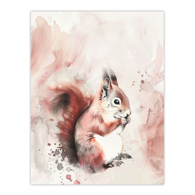 "Artery8 Red Squirrel Light Watercolour Portrait Soft Wall Art Print in Brown - Size: W24"" x H32""" - image 1