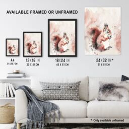 "Artery8 Red Squirrel Light Watercolour Portrait Soft Wall Art Print in Brown - Size: W24"" x H32""" - thumbnail 3