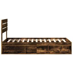 Berkfield Home Bed Frame with Headboard Smoked Oak 75 x 190 cm Solid Pine Wood in Brown - thumbnail 8