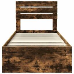 Berkfield Home Bed Frame with Headboard Smoked Oak 75 x 190 cm Solid Pine Wood in Brown - thumbnail 7