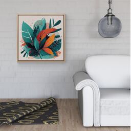 Warren Reed - Designer Green Orange Tropical Leaves Framed Canvas in Light Brown - Size: w40 inch x h40 inch - thumbnail 2