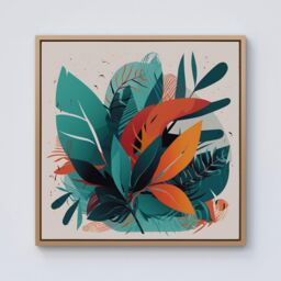Warren Reed - Designer Green Orange Tropical Leaves Framed Canvas in Light Brown - Size: w40 inch x h40 inch - thumbnail 1