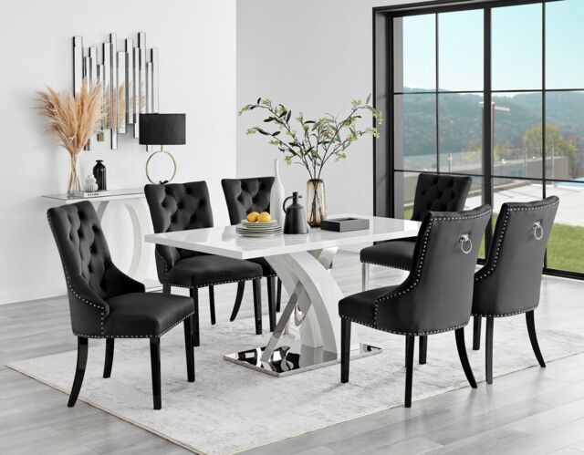 FurnitureboxUK Atlanta 6 White Dining Table & 6 Belgravia Black Leg Chairs - image 1