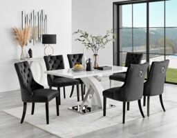 FurnitureboxUK Atlanta 6 White Dining Table & 6 Belgravia Black Leg Chairs