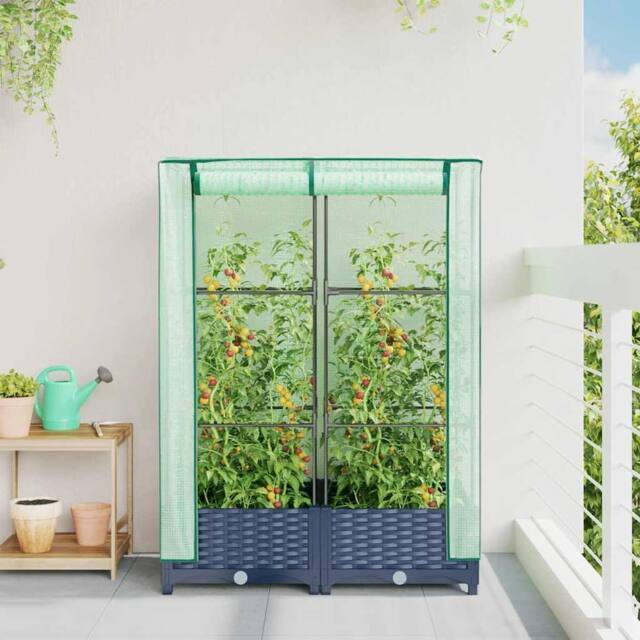 Berkfield Home Raised Bed with Greenhouse Cover Rattan Look 80x40x123 cm in Dark Grey - Size: 80 x 40 x 123 cm - image 1