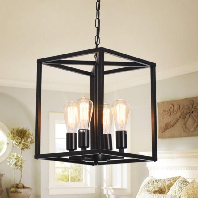 Garwarm Black 4-Light Industrial Vintage Lantern Pendant Light for Kitchen Island Farmhouse Hallway - image 1