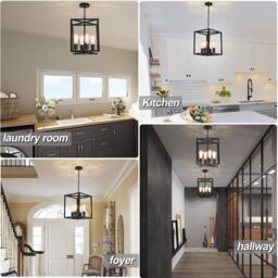 Garwarm Black 4-Light Industrial Vintage Lantern Pendant Light for Kitchen Island Farmhouse Hallway - thumbnail 4