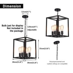 Garwarm Black 4-Light Industrial Vintage Lantern Pendant Light for Kitchen Island Farmhouse Hallway - thumbnail 6