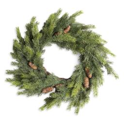 Shatchi 60cm Fir Wreath Realistic Pine Cone Christmas Door Décor in Green - Size: 600mm