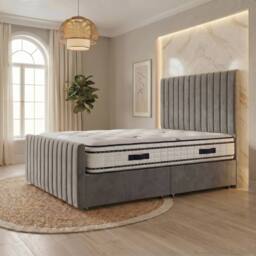 "Somnior Eleanor Velvet Divan Bed Mattress No Draw 54"" Headboard 22"" Footboard in Silver - Size: King" - thumbnail 1