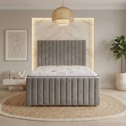 "Somnior Eleanor Velvet Divan Bed Mattress No Draw 54"" Headboard 22"" Footboard in Silver - Size: King" - thumbnail 2