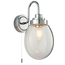 Loops 2 PACK IP44 Bathroom Wall Light Chrome & Round Clear Glass Curved Arm Oval Lamp - thumbnail 3