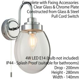 Loops 2 PACK IP44 Bathroom Wall Light Chrome & Round Clear Glass Curved Arm Oval Lamp - thumbnail 2