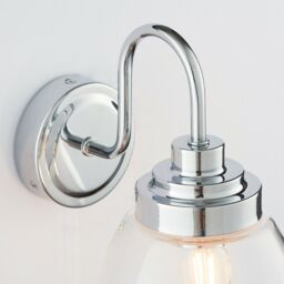 Loops 2 PACK IP44 Bathroom Wall Light Chrome & Round Clear Glass Curved Arm Oval Lamp - thumbnail 4