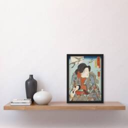Artery8 Kabuki Actor as Hero Inusaka Keno Kuniyoshi Framed Wall Art Print in Blue - Size: A4 - thumbnail 4