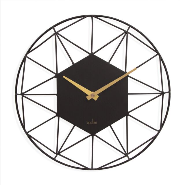 Acctim Alva Wall Clock Quartz Metal Geometric Wire Frame Open Dial 30cm in Black - image 1