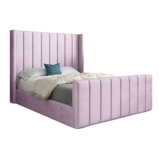 KDMD Maryland Straight Winged Upholstered Soft Velvet Designer Bed Frame in Pink - Size: Double - image 1