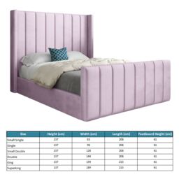 KDMD Maryland Straight Winged Upholstered Soft Velvet Designer Bed Frame in Pink - Size: Double - thumbnail 5