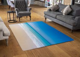 Benjamin Tate Design Nature Landscape View Of Beautiful Tropical Beach & Sea In Sunny Day Designer Rug in Natural - Size: Large - thumbnail 2