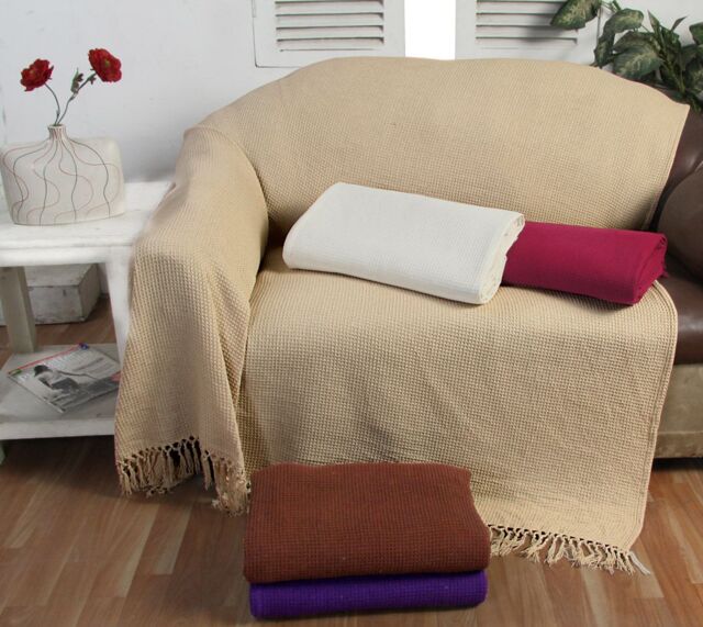 Velosso Elegant Cotton Woven Blanket with Waffle Effect & Tasseled Border - Size: 90 cm x 112 cm