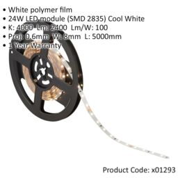 Loops Flexible LED Tape Light - 5 Metres - 24W Cool White LEDs - Dimmable Strip Lights - thumbnail 2