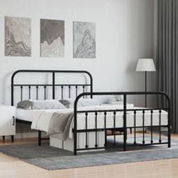 Berkfield Home Metal Bed Frame with Headboard & Footboard Black 140x200 cm - thumbnail 2