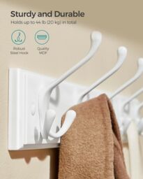 SONGMICS Wall-Mounted Coat Rack 5 Metal Tri-Hooks Pre-Assembled Entryway in White - thumbnail 4