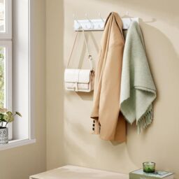SONGMICS Wall-Mounted Coat Rack 5 Metal Tri-Hooks Pre-Assembled Entryway in White
