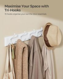 SONGMICS Wall-Mounted Coat Rack 5 Metal Tri-Hooks Pre-Assembled Entryway in White - thumbnail 3
