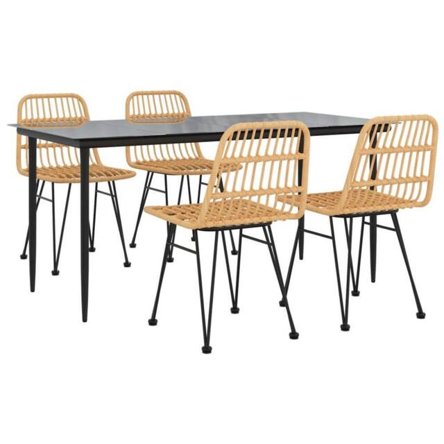 Berkfield Home Beautiful 5 Piece Garden Dining Set Poly Rattan in Tan - image 1