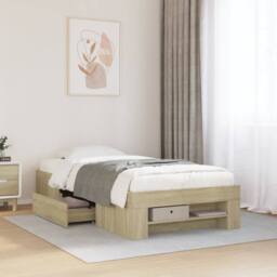 Berkfield Home Durable Bed Frame without Mattress Sonoma Oak 90x190 cm Single En in Light Tan - thumbnail 2