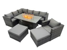 Fimous Rattan Garden Furniture Dining Set 9- with 2 Big Stools in Dark Grey - thumbnail 1