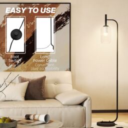HOMCOM Modern Floor Lamp with Glass Lampshade, Foot Switch for Living Room in Gold - thumbnail 6