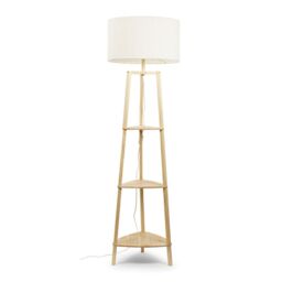 ValueLights Hiru 3 Tier Wooden Shelf Floor Lamp with Boucle Shade & Bulb in Cream - thumbnail 3